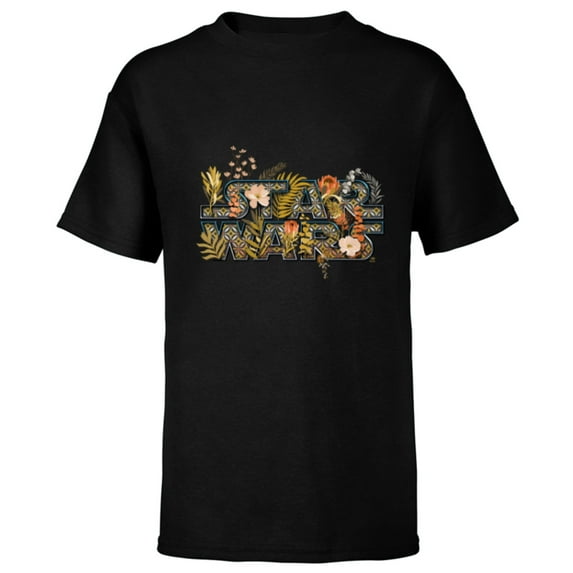 Star Wars Movie Logo Floral Garden Reimagined - Short Sleeve T-Shirt for Kids - Customized-Black
