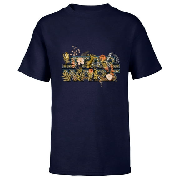 Star Wars Movie Logo Floral Garden Reimagined - Short Sleeve T-Shirt for Kids - Customized-Navy