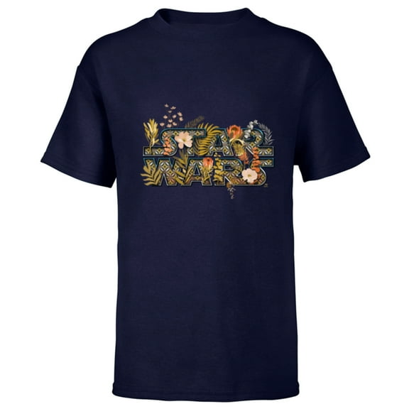 Star Wars Movie Logo Floral Garden Reimagined - Short Sleeve T-Shirt for Kids - Customized-Navy