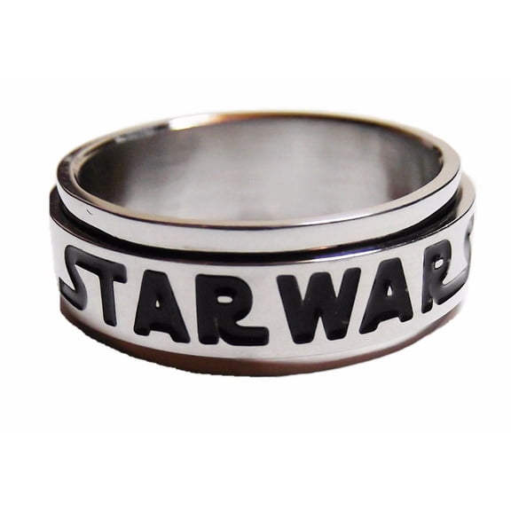 Star Wars Name Black Logo on a Stainless Steel Band Ring Size 10