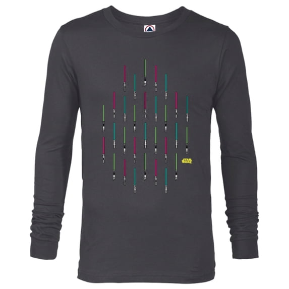 Star Wars Neon Lightsabers Print - Long Sleeve T-Shirt for Men - Customized-Charcoal Heather