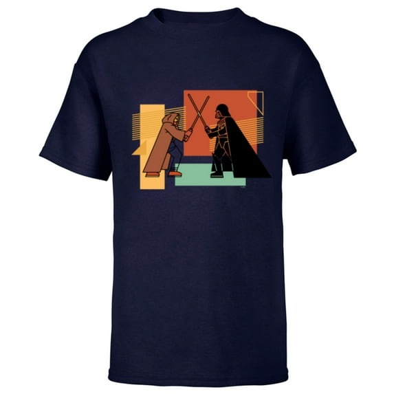 Star Wars Obi-Wan Kenobi Darth Vader Duel Cartoon - Short Sleeve T-Shirt for Kids - Customized-Navy