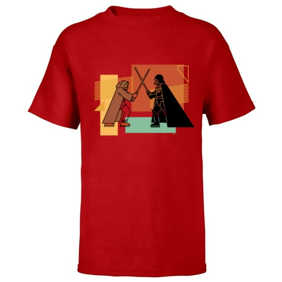 Star Wars Obi-Wan Kenobi Darth Vader Duel Cartoon - Short Sleeve T-Shirt for Kids - Customized-Red