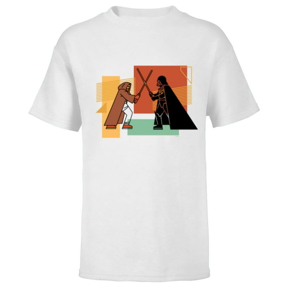 Star Wars Obi-Wan Kenobi Darth Vader Duel Cartoon - Short Sleeve T-Shirt for Kids - Customized-White