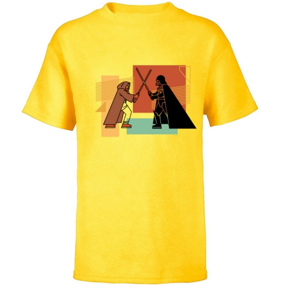 Star Wars Obi-Wan Kenobi Darth Vader Duel Cartoon - Short Sleeve T-Shirt for Kids - Customized-Yellow