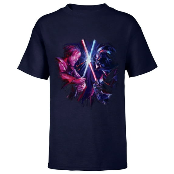 Star Wars Obi-Wan Kenobi Darth Vader Duel Painted - Short Sleeve T-Shirt for Kids - Customized-Navy