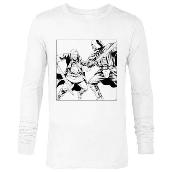 Star Wars Obi-Wan Kenobi vs Darth Vader Coloring Sketch - Long Sleeve T-Shirt for Men - Customized-White