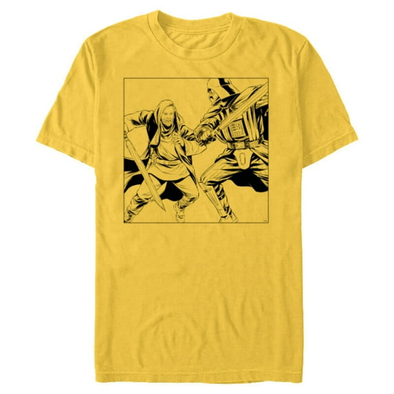 Star Wars Obi-Wan Kenobi vs Darth Vader Coloring Sketch - Short Sleeve Blended T-Shirt for Adults - Customized-Yellow