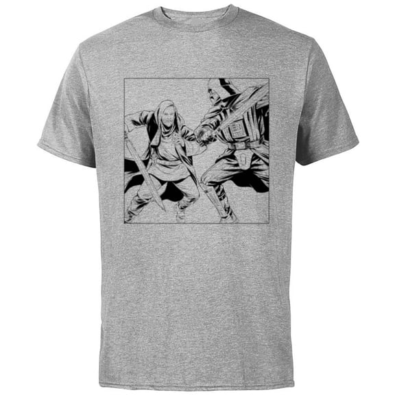Star Wars Obi-Wan Kenobi vs Darth Vader Coloring Sketch - Short Sleeve Cotton T-Shirt for Adults - Customized-Athletic Heather