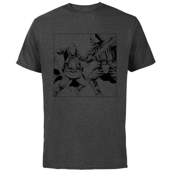 Star Wars Obi-Wan Kenobi vs Darth Vader Coloring Sketch - Short Sleeve Cotton T-Shirt for Adults - Customized-Charcoal