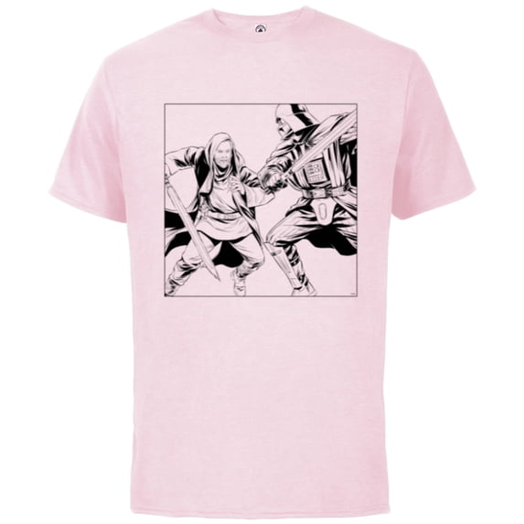 Star Wars Obi-Wan Kenobi vs Darth Vader Coloring Sketch - Short Sleeve Cotton T-Shirt for Adults - Customized-Soft Pink