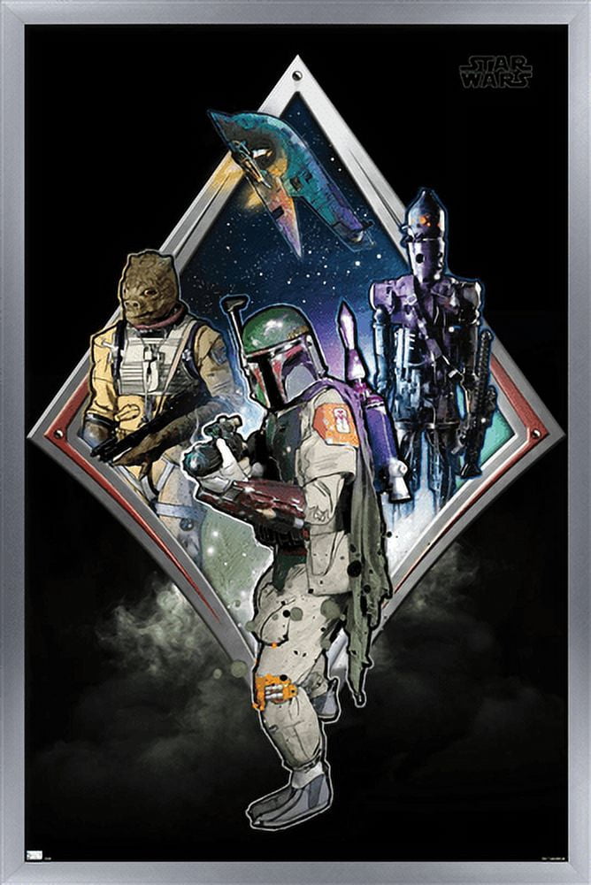 Star Wars: Original Trilogy - Bounty Hunters Badge Wall Poster, 22.375" x 34", Framed
