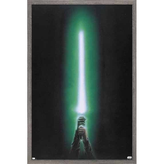 Star Wars: Original Trilogy - Green Lightsaber Wall Poster, 14.725" x 22.375", Framed