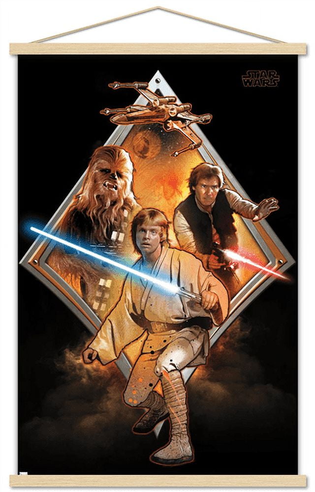 Star Wars: Original Trilogy - Heroes Badge Wall Poster with Wooden