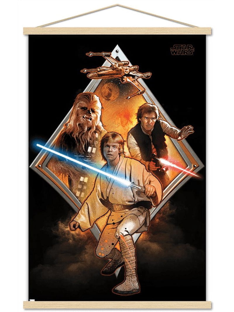 Star Wars: Original Trilogy - Heroes Badge Wall Poster with Wooden