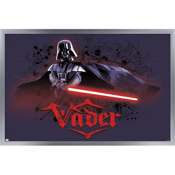 Star Wars: Original Trilogy - Vader Calligraphy Wall Poster, 22.375" x 34", Framed