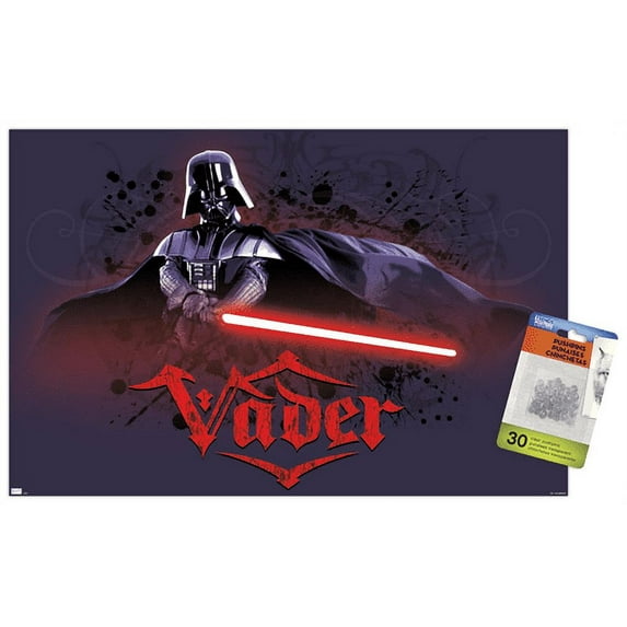 Star Wars: Original Trilogy - Vader Calligraphy Wall Poster with Pushpins, 14.725" x 22.375"