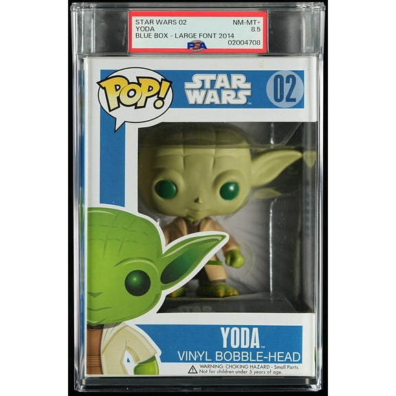 Star Wars, PSA Graded 8.5 NM-MT+, Yoda Collectible Vinyl Figure #02, Fully Encapsulated Bundle with Compatible Funko Pop! PSA Hard Protector Case