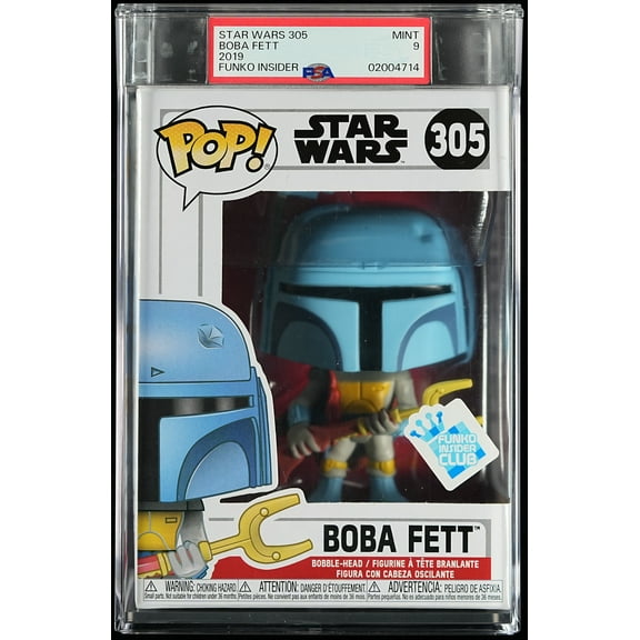 Star Wars, PSA Graded 9 MINT, Boba Fett Collectible Vinyl Figure #305, Fully Encapsulated Bundle with Compatible Funko Pop! PSA Hard Protector Case
