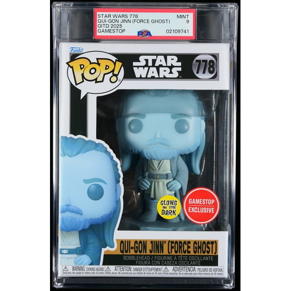 Star Wars, PSA Graded 9 MINT, Qui-Gon Jinn (Force Ghost) Collectible Vinyl Figure #778, Fully Encapsulated Bundle with Compatible Funko Pop! PSA Hard Protector Case