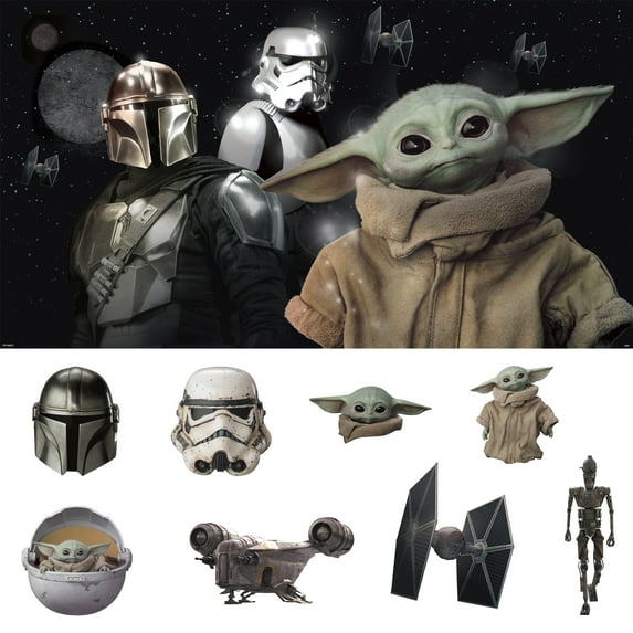 Star Wars Paper and Plastic The Mandalorian Baby Yoda Photo Booth Kit Party Favors, 9 Pieces