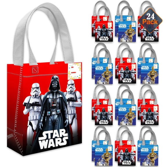 Star Wars Party Favor Bags Set  24 Pack 8" Goodie Bags for Kids Bulk Reusable Mini Totes | Star Wars Birthday Party Supplies