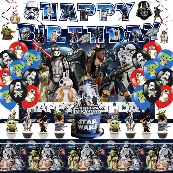 Star Party Supplies Decoration,Include Banner,Cake Cupcake Topper,Balloons,Backdrop,Tablecloth,Hanging Swirl Decoration Favor