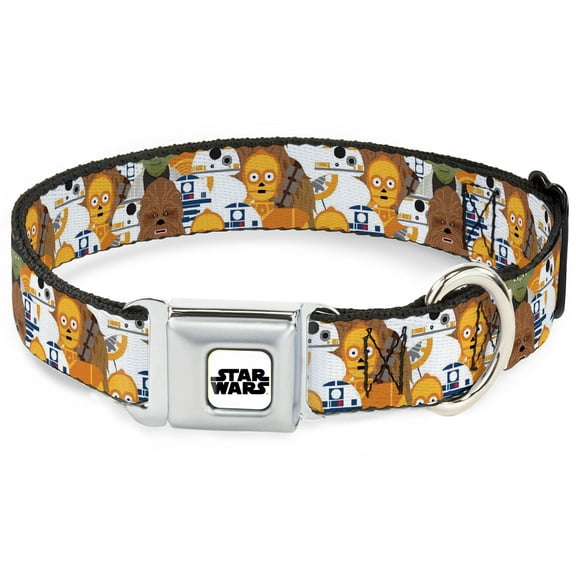 Star Wars Pet Collar, Dog Collar Metal Seatbelt Buckle, Star Wars 5 Character Poses Stacked, 9.5 to 13 Inches 1.0 Inch Wide