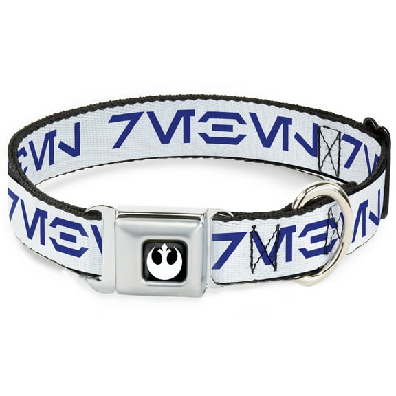 Star Wars Pet Collar, Dog Collar Metal Seatbelt Buckle, Star Wars Aurebesh Rebel White Blue, 11 to 16.5 Inches 1.0 Inch Wide