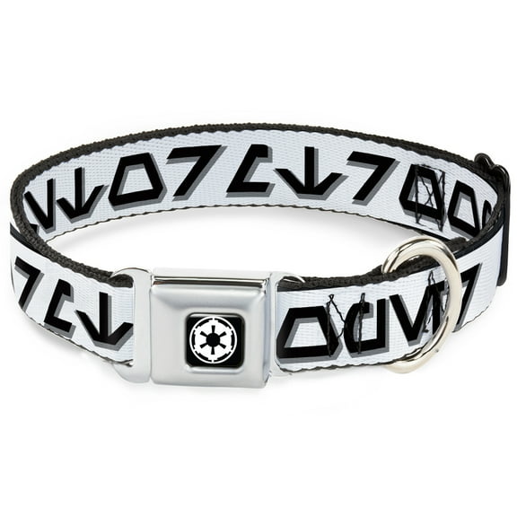 Star Wars Pet Collar, Dog Collar Metal Seatbelt Buckle, Star Wars Aurebesh Stormtrooper White Gray Black, 15 to 24 Inches 1.0 Inch Wide