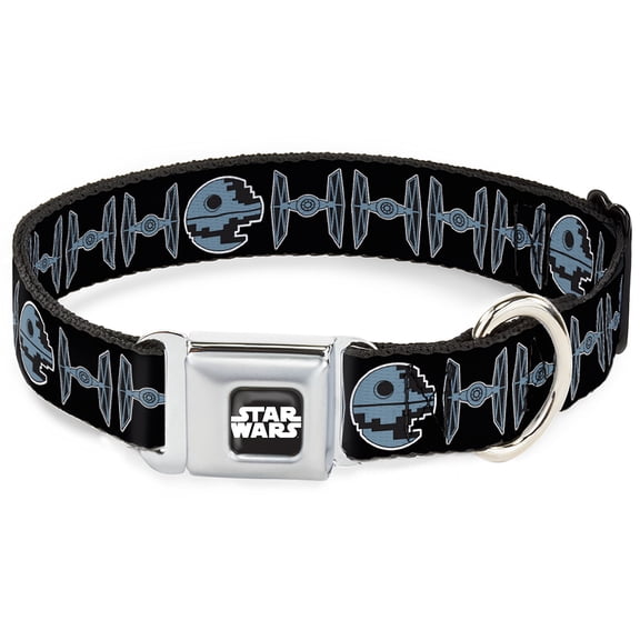 Star Wars Pet Collar, Dog Collar Metal Seatbelt Buckle, Star Wars Death Star and TIE Fighters Black Gray, 15 to 24 Inches 1.0 Inch Wide