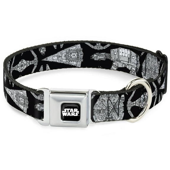 Star Wars Pet Collar, Dog Collar Metal Seatbelt Buckle, Star Wars Ships and Vehicles Black Grays, 9.5 to 13 Inches 1.0 Inch Wide