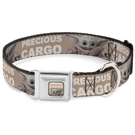 Star Wars Pet Collar, Dog Collar Metal Seatbelt Buckle, Star Wars The Child Sitting Pose Precious Cargo Tan White, 15 to 24 Inches 1.0 Inch Wide