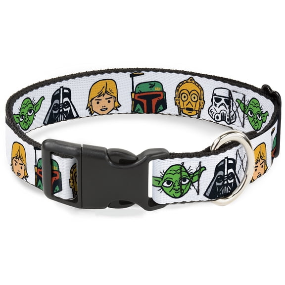 Star Wars Pet Collar, Dog Collar Plastic Buckle, Star Wars 6 Character Faces White, 7 to 8.5 Inches 0.5 Inch Wide
