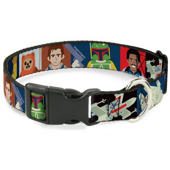 Star Wars Pet Collar, Dog Collar Plastic Buckle, Star Wars Classic Character Pose Blocks Multi Color, 7 to 8.5 Inches 0.5 Inch Wide