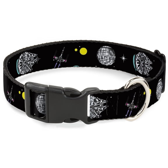 Star Wars Pet Collar, Dog Collar Plastic Buckle, Star Wars Death Star Millennium Falconand XWing Fighter, 9.5 to 14.5 Inches 0.5 Inch Wide