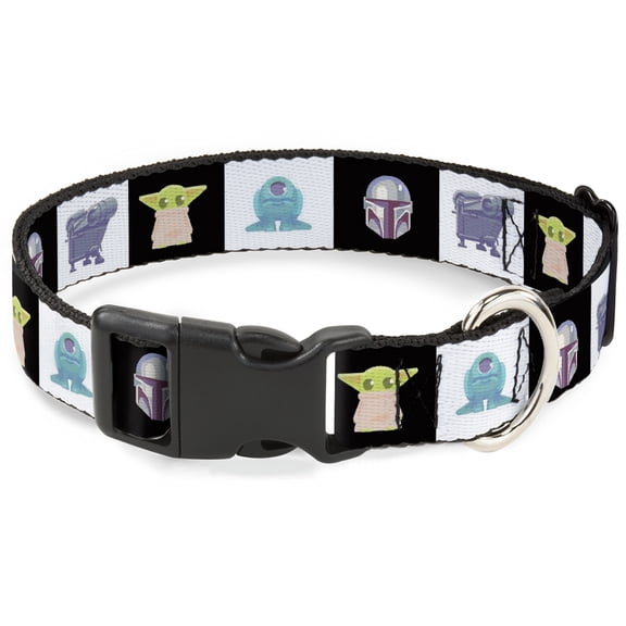 Star Wars Pet Collar, Dog Collar Plastic Buckle, Star Wars Mandalorian 4 Character Pose Blocks, 8.5 to 12 Inches 0.5 Inch Wide