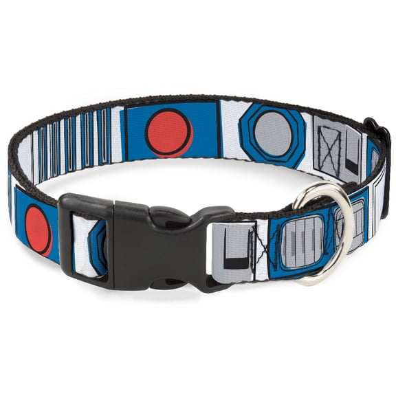 Star Wars Pet Collar, Dog Collar Plastic Buckle, Star Wars R2D2 Bounding Parts White Black Blue Gray Red, 16 to 23 Inches 1.5 Inch Wide