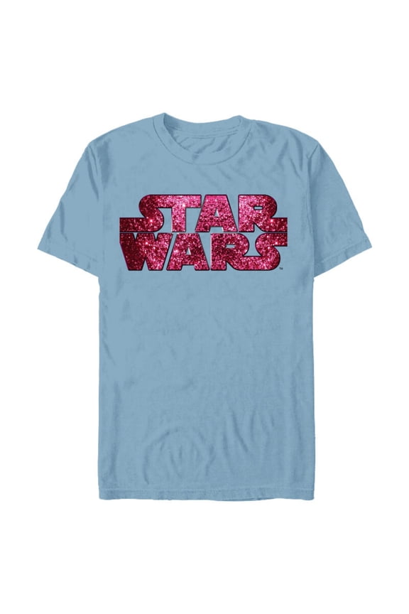 Pink Logo Faux-Glitter Print - Short Sleeve Blended T-Shirt for Adults - Customized-Ocean Blue