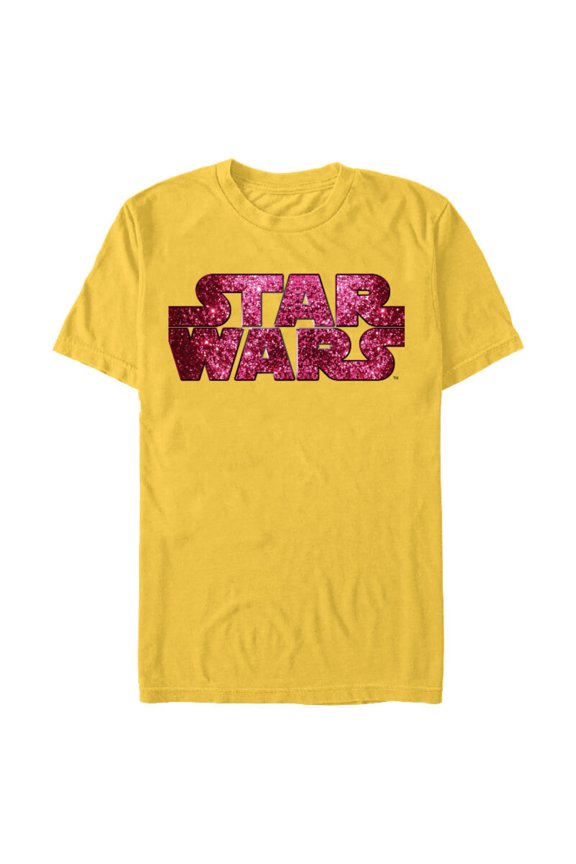 Pink Logo Faux-Glitter Print - Short Sleeve Blended T-Shirt for Adults - Customized-Yellow