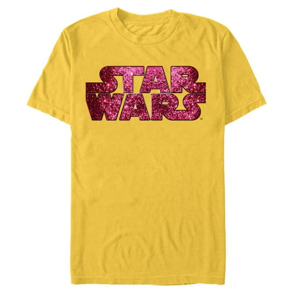 Star Wars Pink Logo Faux-Glitter Print - Short Sleeve Blended T-Shirt for Adults - Customized-Yellow