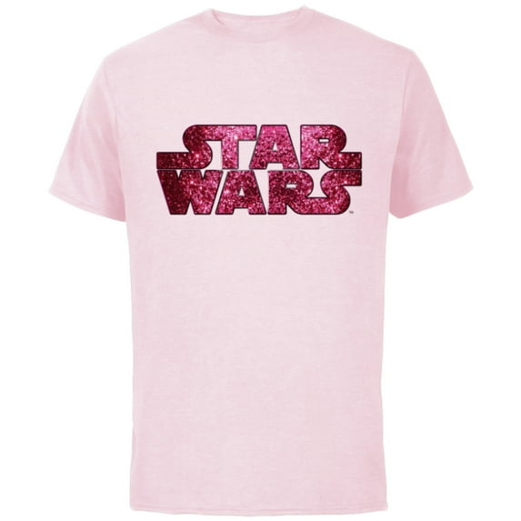 Star Wars Pink Logo Faux-Glitter Print - Short Sleeve Cotton T-Shirt for Adults - Customized-Soft Pink