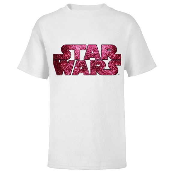 Star Wars Pink Logo Faux-Glitter Print - Short Sleeve T-Shirt for Kids - Customized-White
