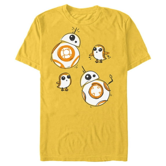 Star Wars Porg and BB-8 Doodle - Short Sleeve Blended T-Shirt for Adults - Customized-Yellow