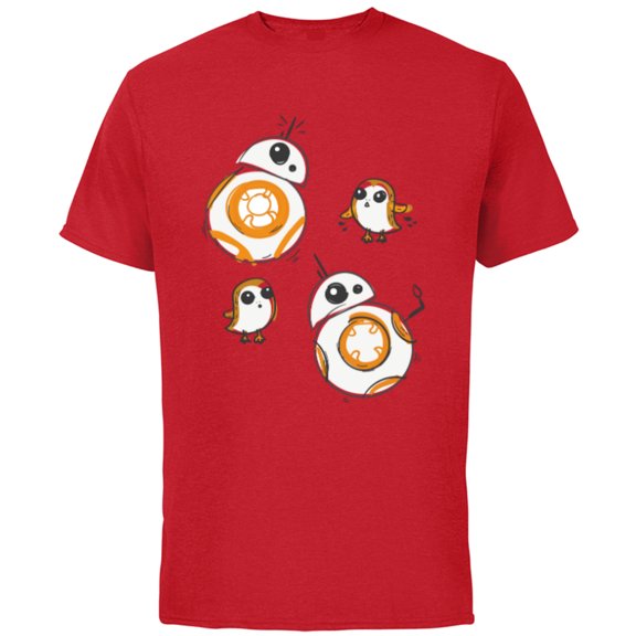 Star Wars Porg and BB-8 Doodle - Short Sleeve Cotton T-Shirt for Adults - Customized-Red