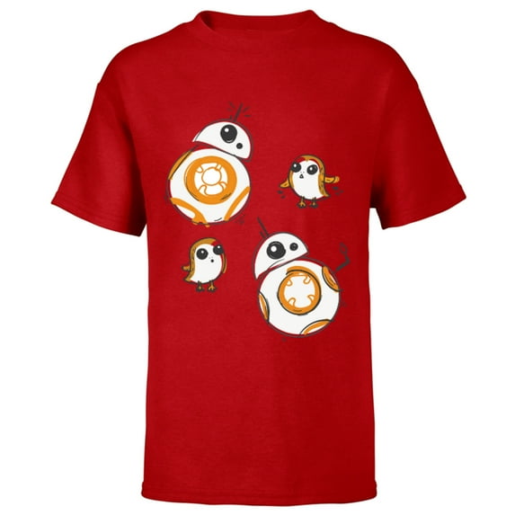 Star Wars Porg and BB-8 Doodle - Short Sleeve T-Shirt for Kids - Customized-Red