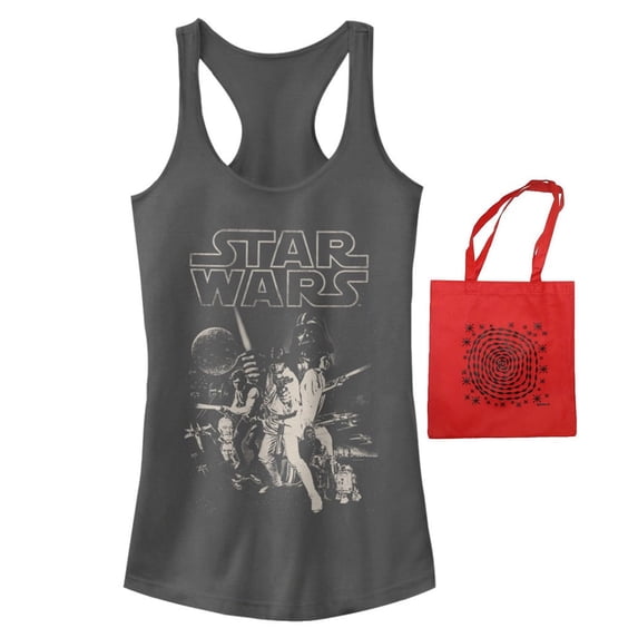 Star Wars Poster Design Junior Women's Gray Racerback Tank Top (Large)