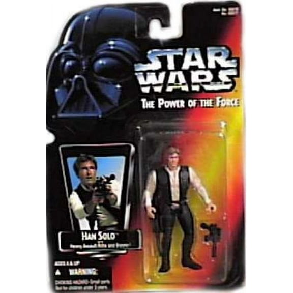 star wars power of the force - red cardback non-hologram han solo with heavy assault rifle & blister
