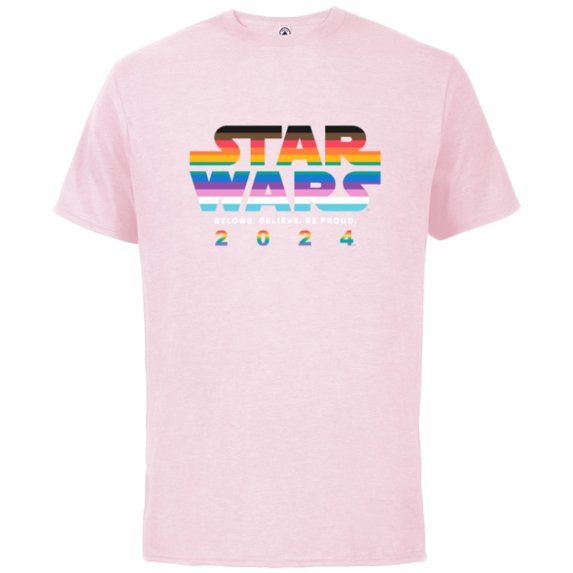 Star Wars Pride Inclusive Rainbow Logo Belong Be Proud 2024- Short Sleeve Cotton T-Shirt for Adults - Customized-Soft Pink