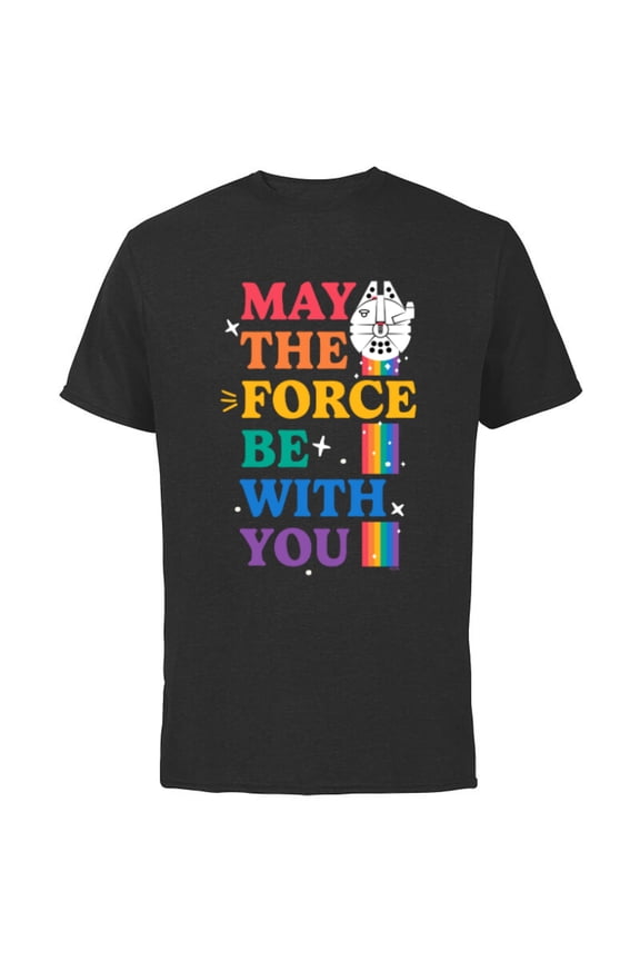 Pride May The Force Be With You Rainbow Falcon - Short Sleeve Cotton T-Shirt for Adults - Customized-Black
